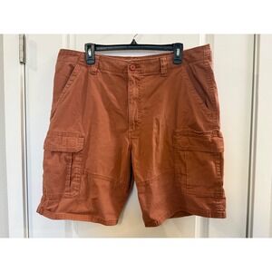 Wrangler Mens Cargo Shorts Burnt Orange Rust Cotton Twill Size 36 Utility Hiking